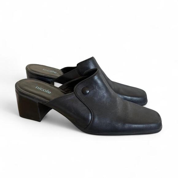 90's vintage NICOLE‎ black Square toe leather Mules Slides size 8 1/2. - Picture 3 of 8
